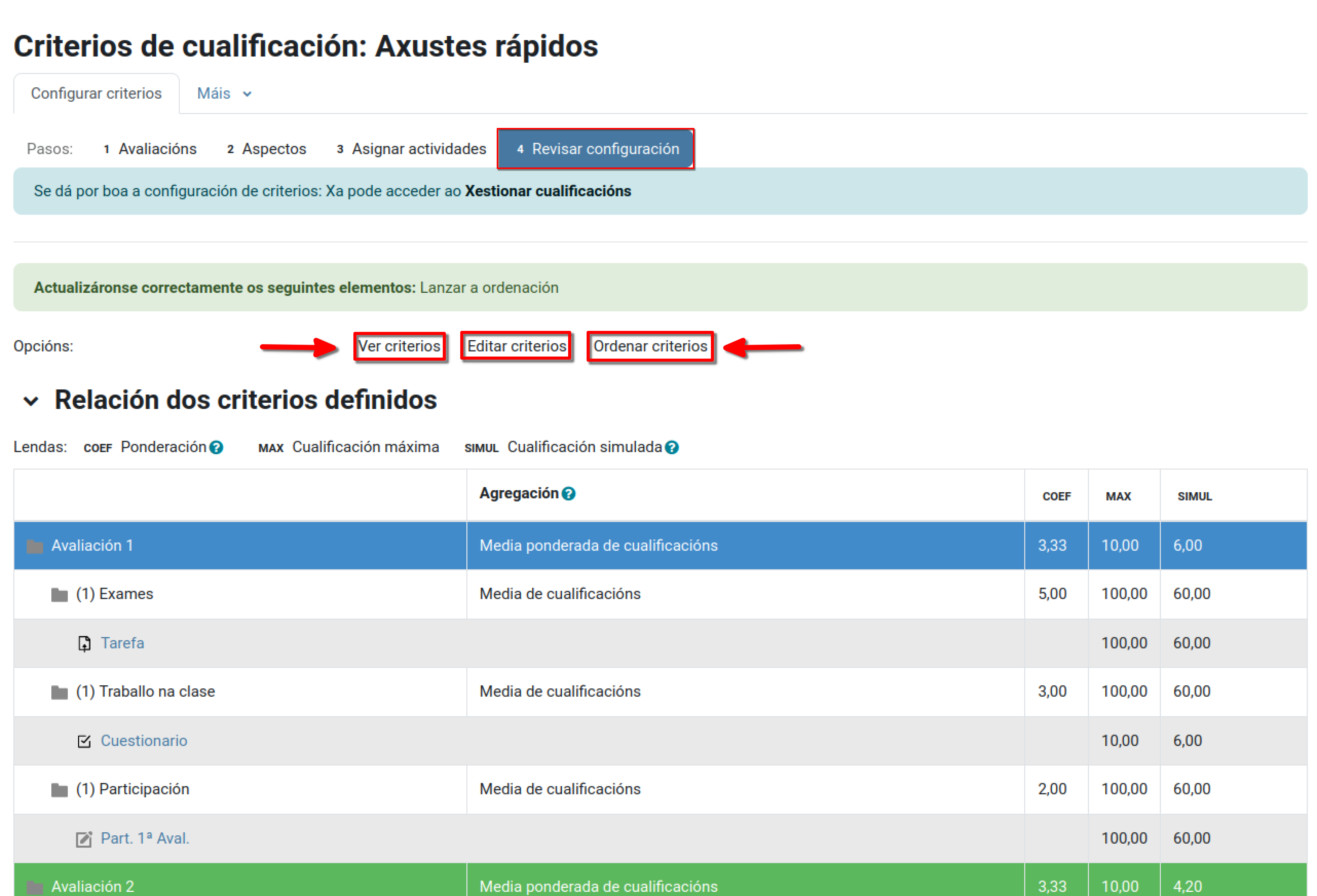 Avaliación - revisar configuración