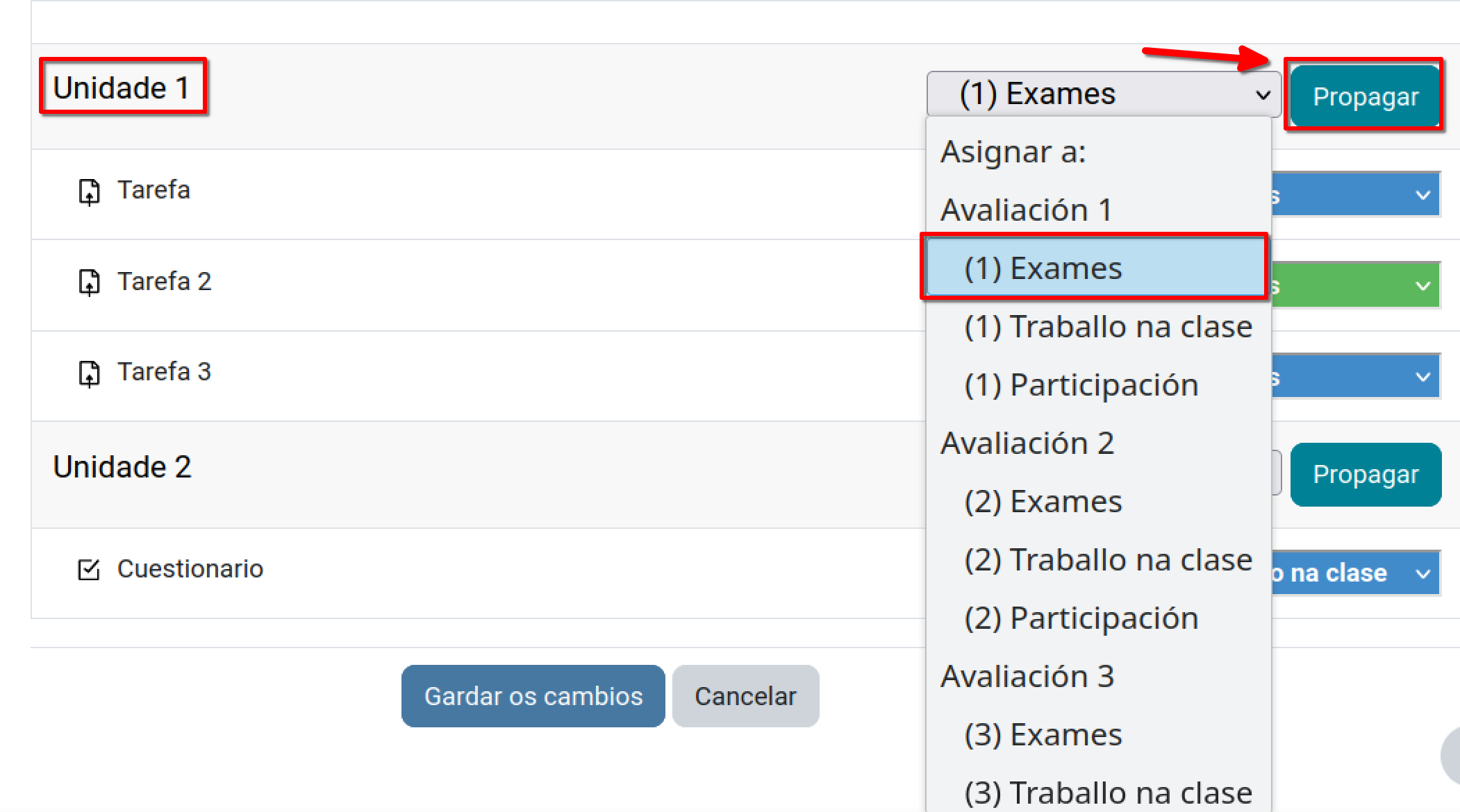 Avaliación - propagar