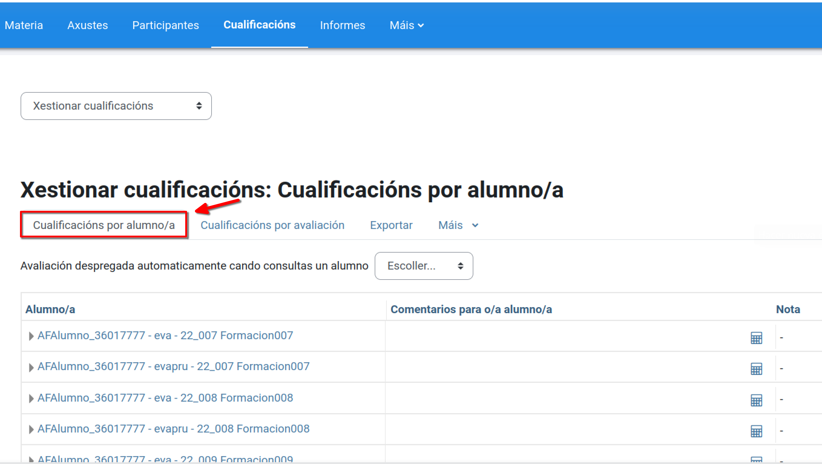 Xestionar cualificacións