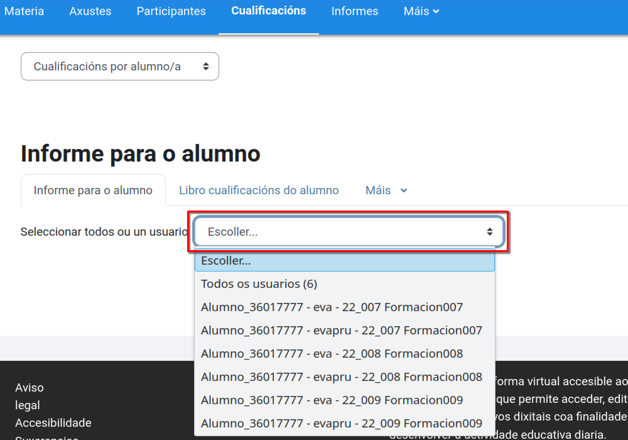Informe para o alumno