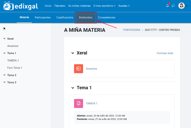 Distincions da materia alumnado