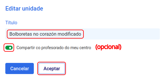 Diálogo editar unidade