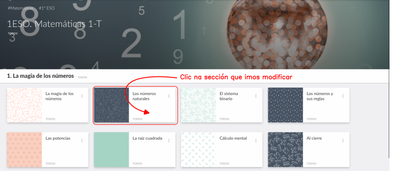 Sección que se quere modificar