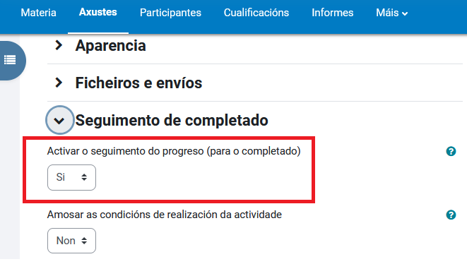 Activar o completado da materia