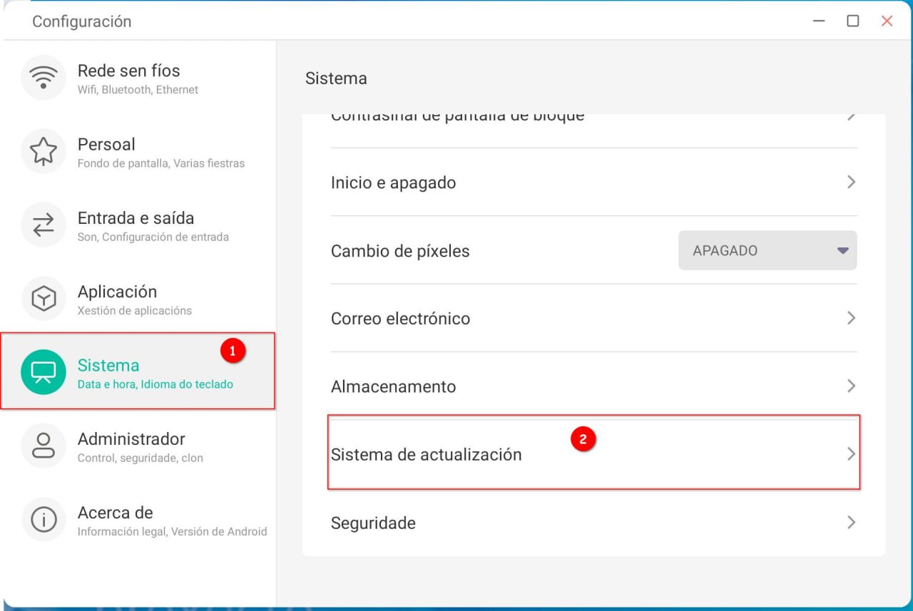 Actualización do sistema