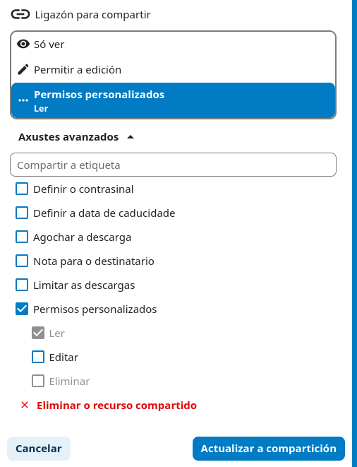 Permisos personalizados