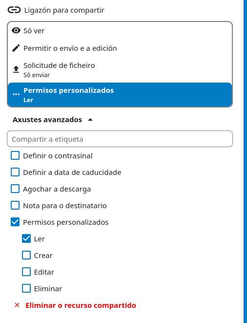 permisos personalizados cartafoles