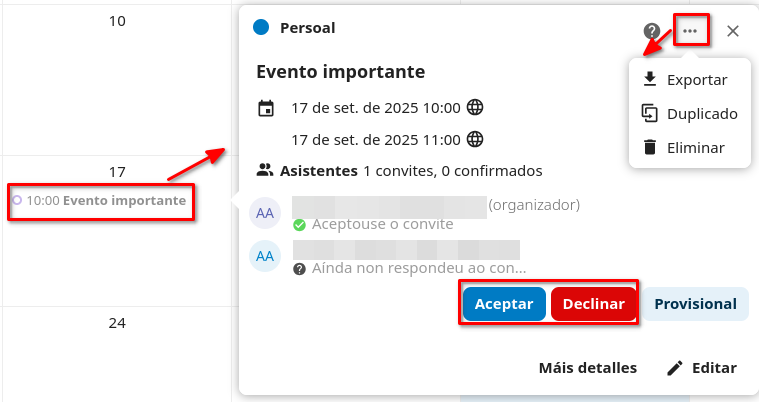 evento aceptar declinar