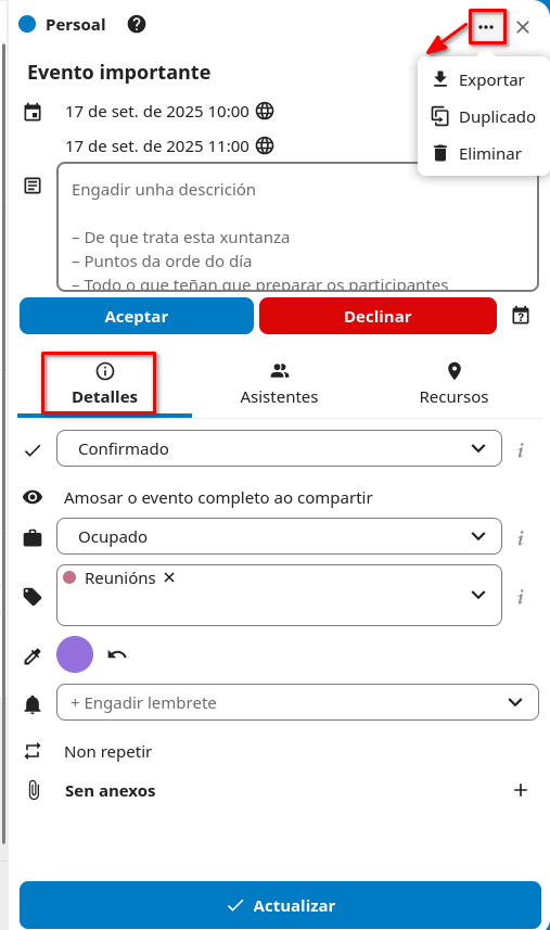 evento aceptar declinar detalles