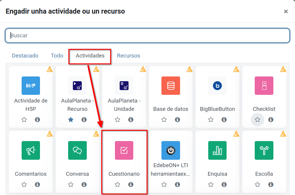 Engadir cuestionario