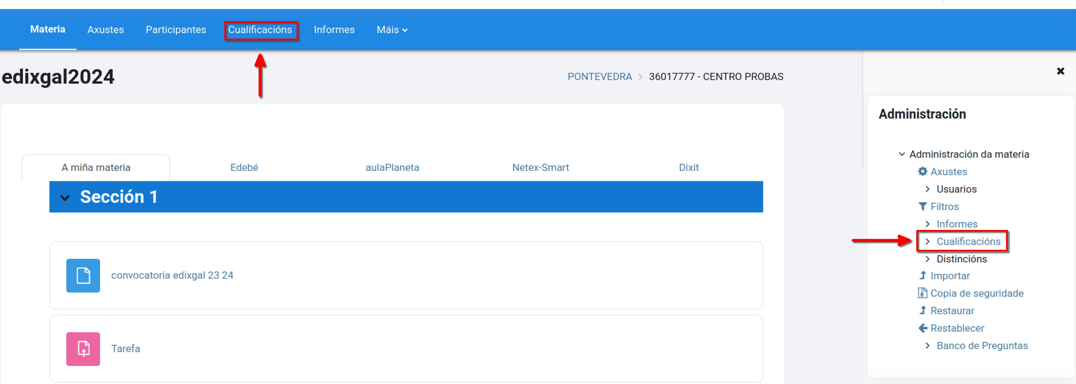 Xestionar cualificacións