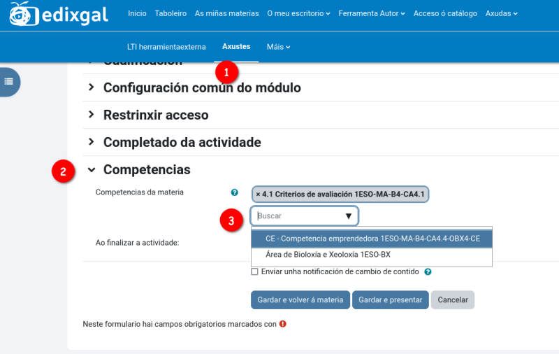 Axustes de competencia de actividades