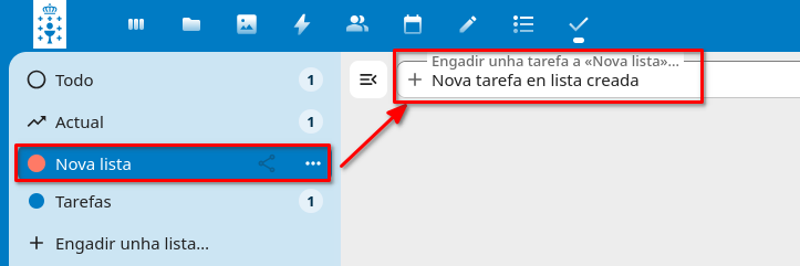 Crear tarefa en lista