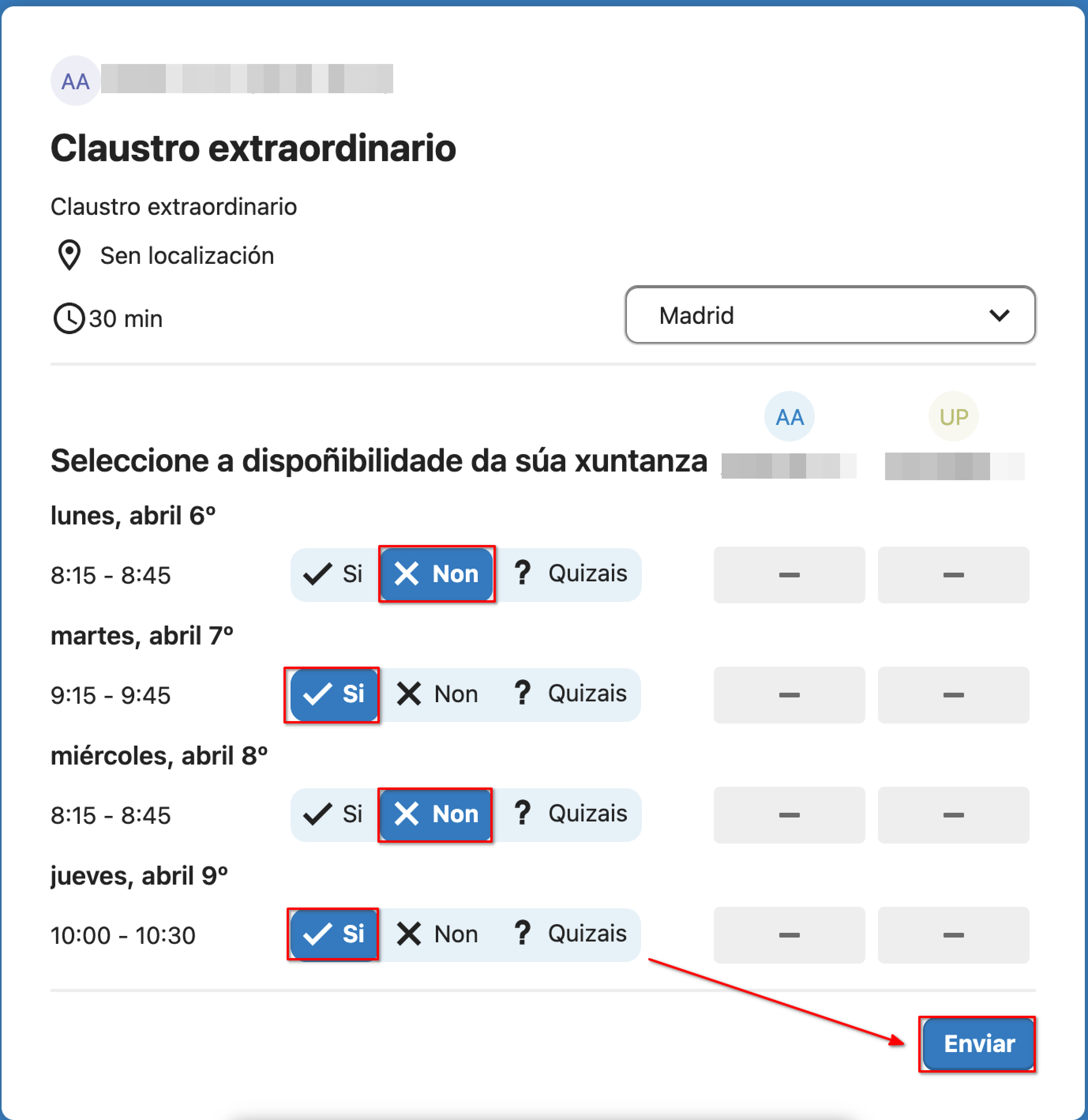 usuario escolle datas