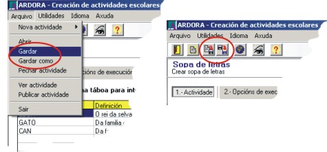 Menú e botóns de gardar