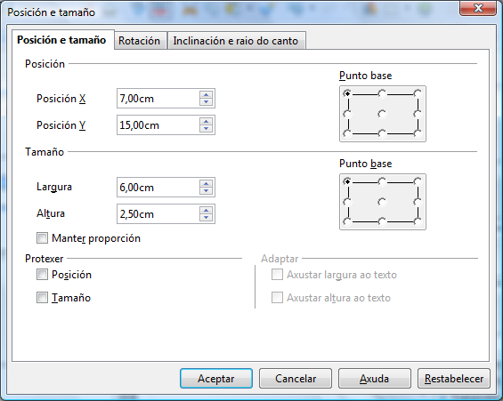 Posici�n e tama�o