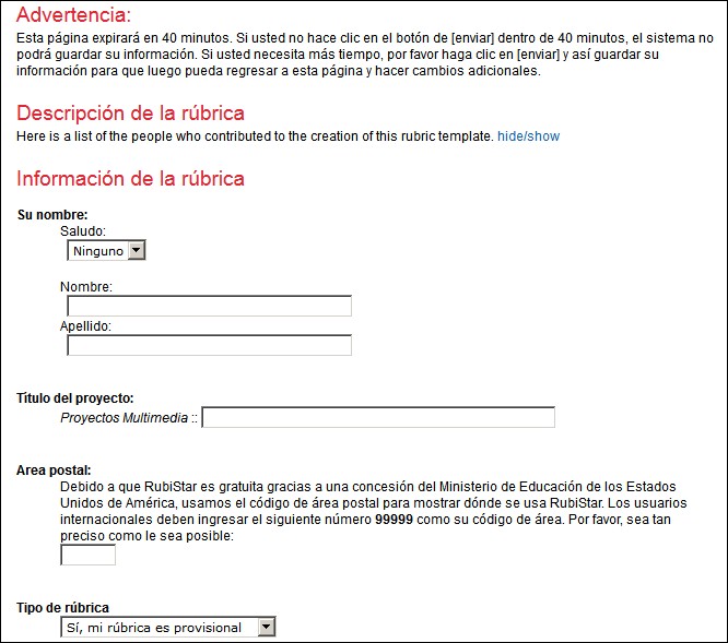 captura formulario crear rúbrica