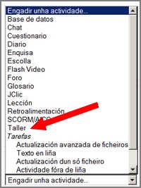 captura moodle, creación dun taller.