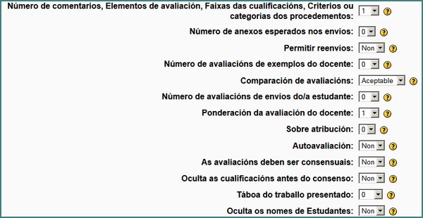 captura moodle, configuración dun taller.