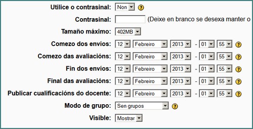 captura moodle, configuración dun taller.