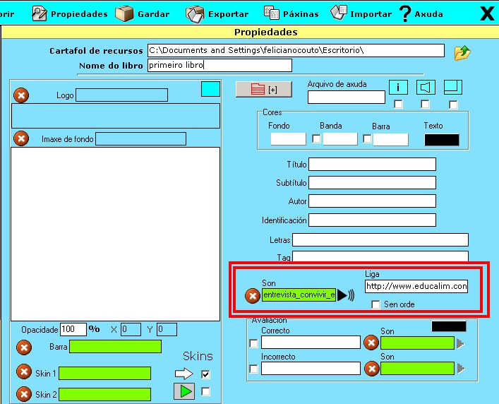 Captura de EdiLIM na que se amosa a utilización da pestana "propiedades". Elaboración propia. Licenza CC BY SA. Captura de EdiLIM na que se amosa a utilización da pestana "propiedades". Elaboración propia. Licenza CC BY SA.