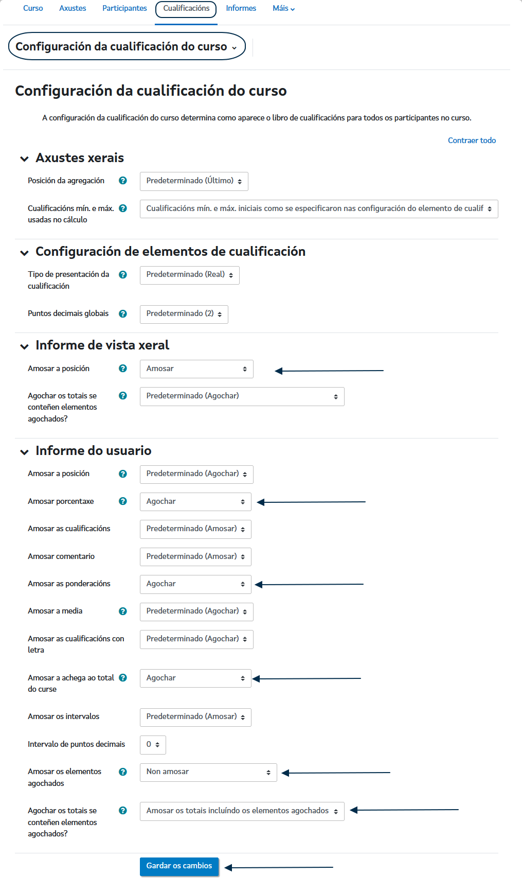 Configuración xeral dun curso