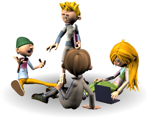 Imagen de un grupo de chicos y chicas generada generada digitalmente 3D