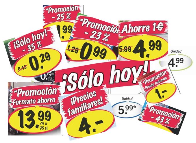 Collage de rótulos con promociones