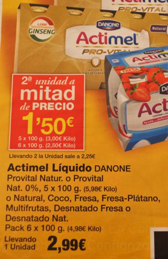Imagen con oferta de segunda unidad a mitad de precio en producto lácteo