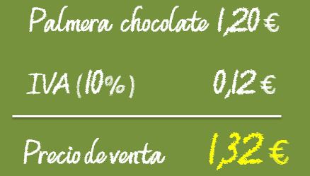 Imagen con desglose de precio e IVA de una palmera de chocolate