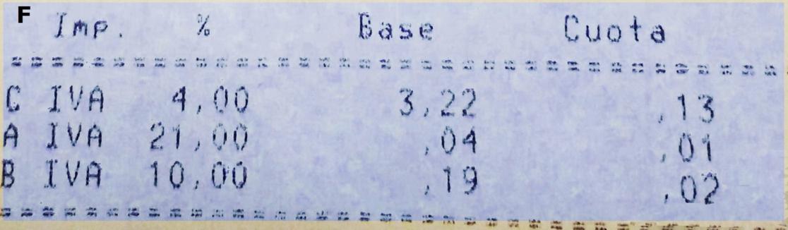 Imagen con recorte del desglose del IVA en el ticket de la compra