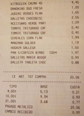 Imagen de un ticket de la compra