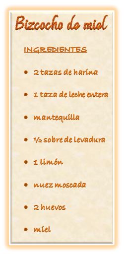 Imagen con los ingredientes del bizcocho de miel