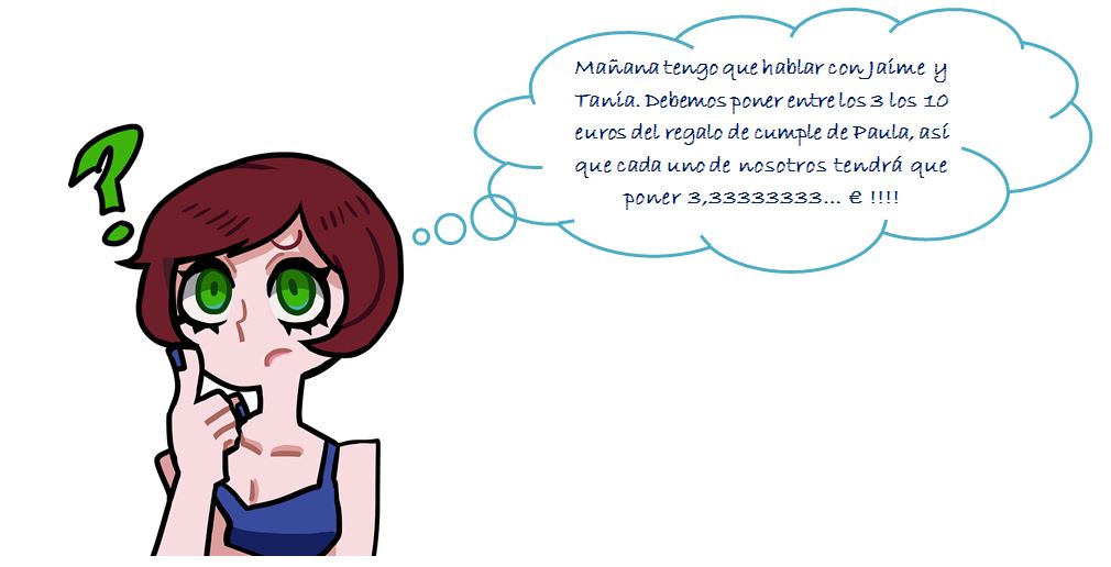 Imagen de una chica pensando en una operación con muchos decimales