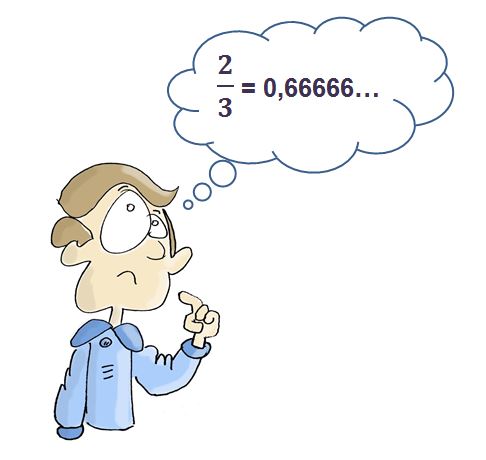 Dibujo de un chico pensando el el paso de 2/3 a decimal 0,666...