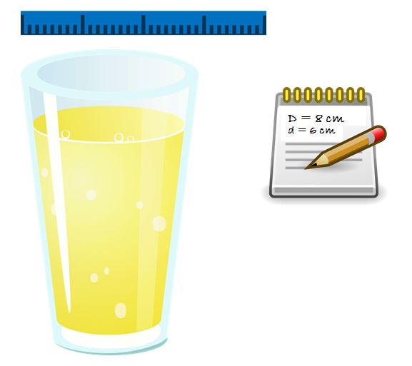 Imagen de un vaso con una regla y libreta para anotar mediciones