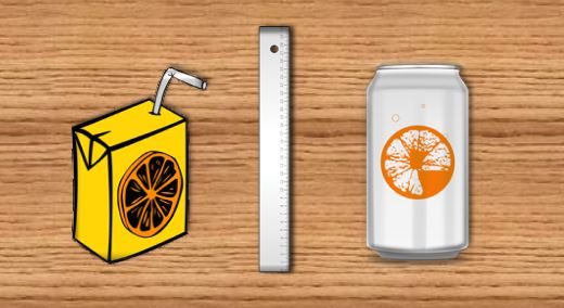 Imagen de dos recipientes con forma de prisma y cilindro, junto a una regla