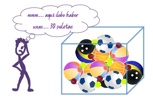 Ilustración de una persona estimando el número de pelota que puede haber en una caja