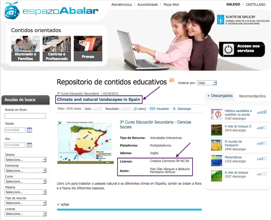 Datos para referenciar un LIM tomado do Espazo Abalar.