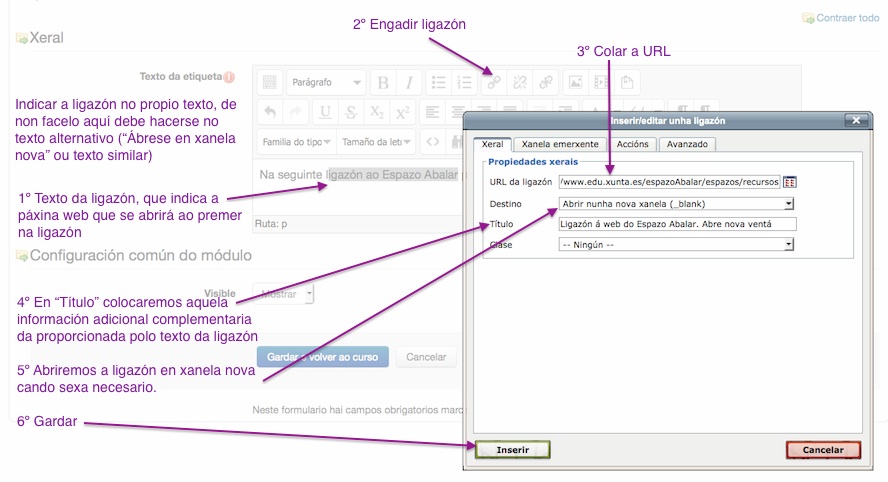 Configuración dunha ligazón accesible en Moodle 2.6