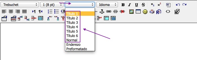 Imaxe sinalando as ferramentas do editor de texto de Moodle para xerar encabezamentos, versión 1.9.