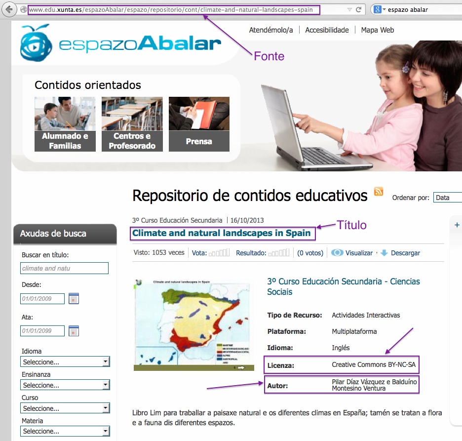 Espazo Abalar: datos para atribuir un ODE.