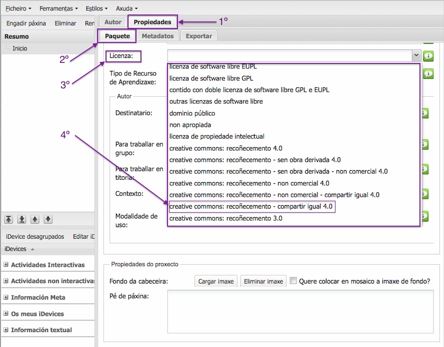Pasos para asignar unha licenza nun arquivo elp