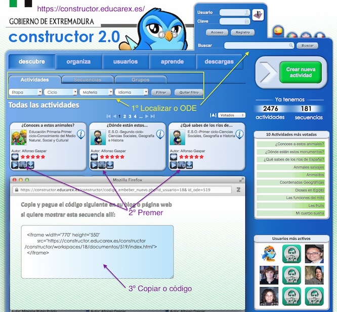 Captura de pantalla de Constructor: secuencia para copiar iframe