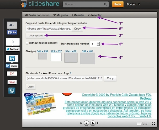 Imaxe. Copiar código HTML en Slideshare