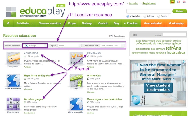 Captura de pantalla de EducaPlay: secuencia para copiar iframe, 1