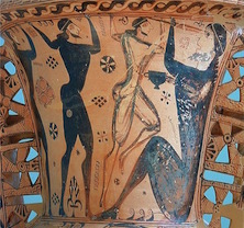 Ulises y Polifemo, detalle de una ánfora protoática, circa 650 a. C., Museo de Eleusis.