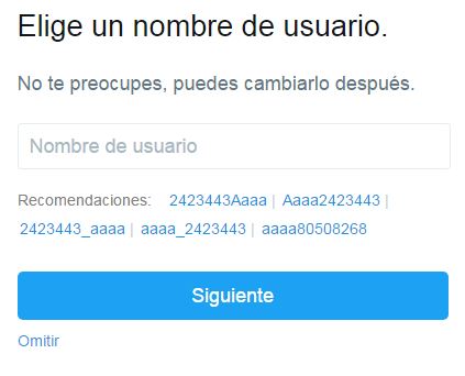 Pantalla nome de usuario Twitter