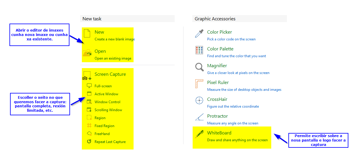 Pantalla de inicio de Picpick