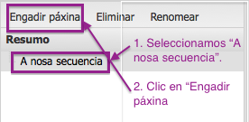 Captura de pantalla da árbore de contidos de eXeLearning